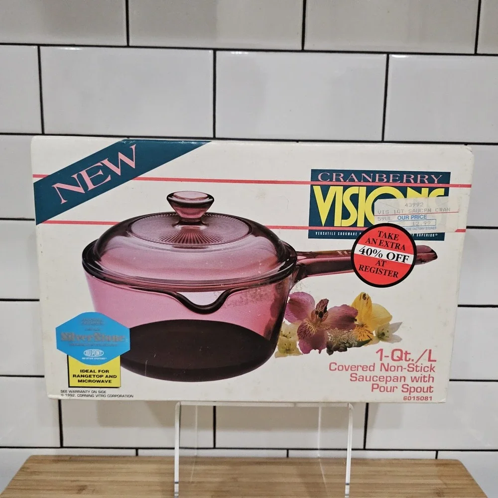 Vintage Cranberry Visions Ware Pot Corning Cookware 1QT/L Saucepan New 6015081
